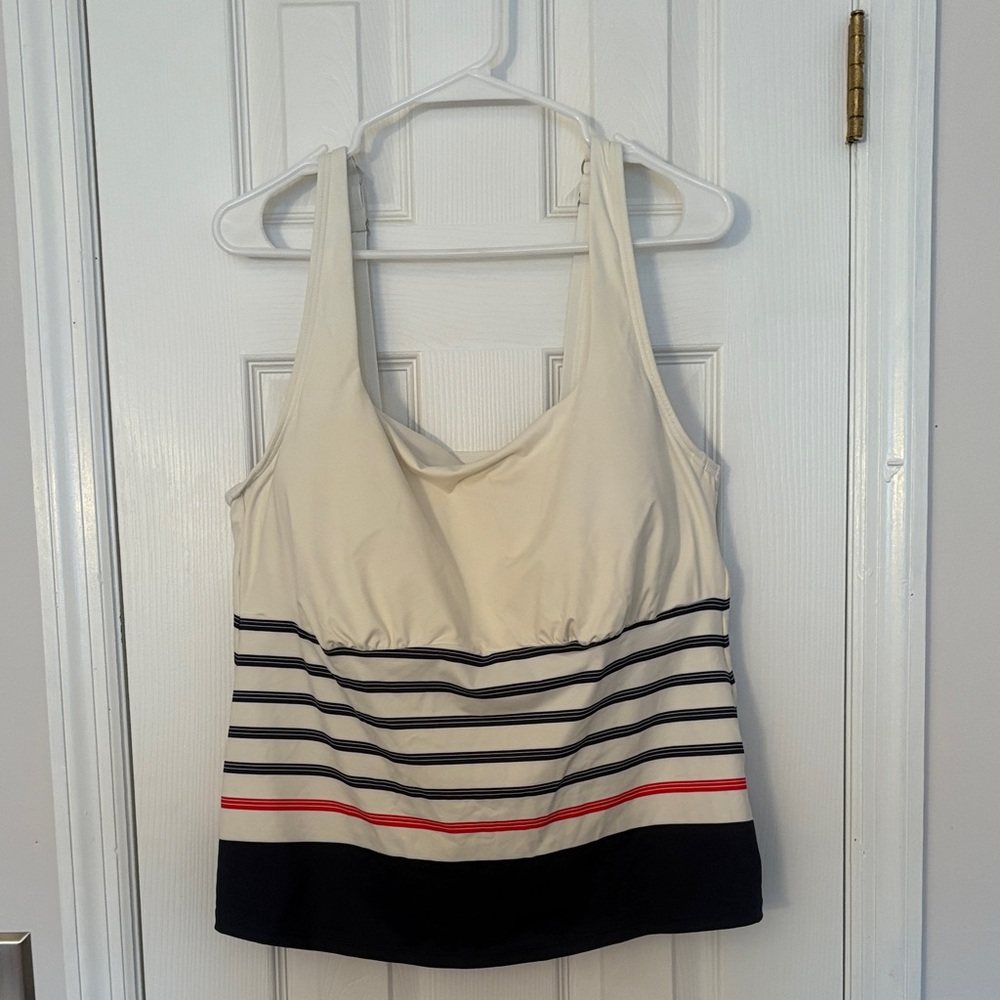 Lands’ End White Striped Tankini Swim Top with Support